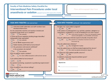 Cover image of Safety checklist for interventional pain procedures under local anaesthetic or sedation