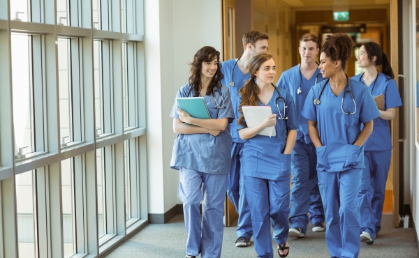 doctors walking down corridor