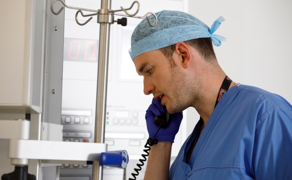 Clinician on phone