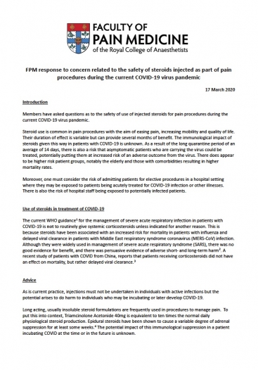 Cover page of FPM COVID-19 steroid statement