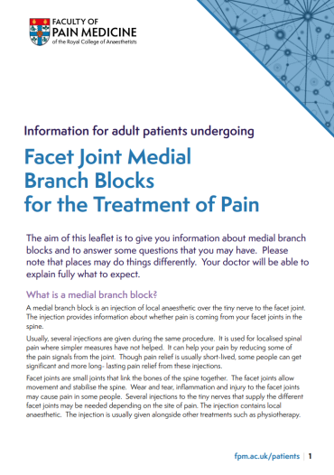 PIL Facet joint medial branch blocks cover 2023