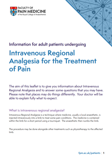 PIL Intravenous regional analgesia cover 2023