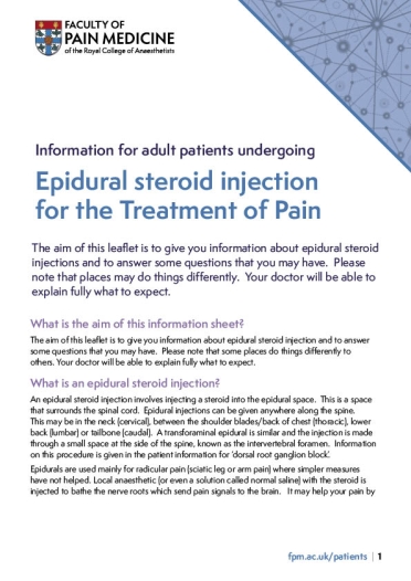 cover for epidural steriod injection PIL